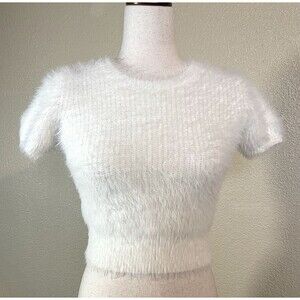 Zara SUPER SOFT fuzzy short sleeve white stretch sweater for women, Size M